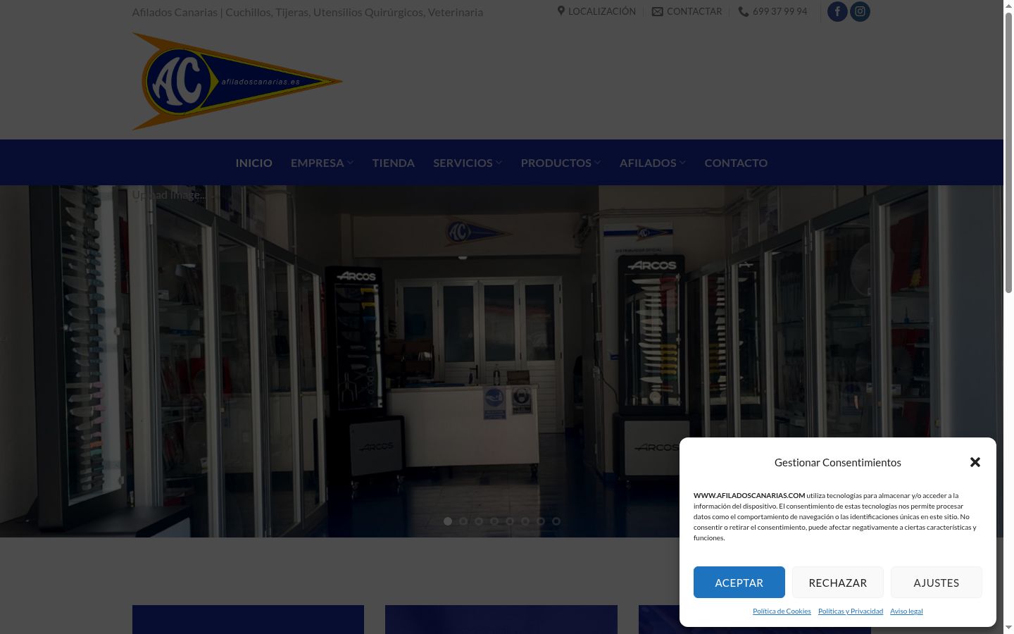 Captura de ecrã do banner de consentimento apresentado antes de qualquer interação