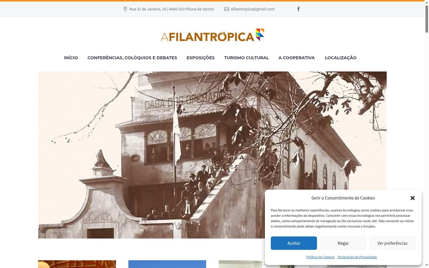 Captura de ecrã do banner de consentimento apresentado antes de qualquer interação