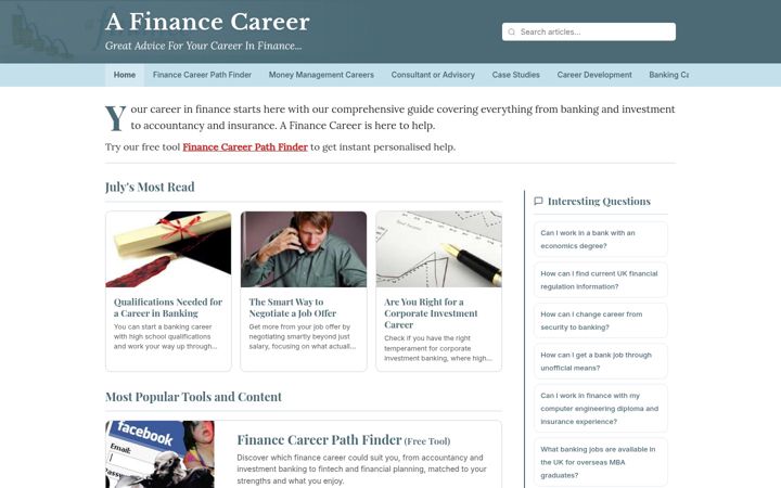 Screenshot of afinancecareer.co.uk