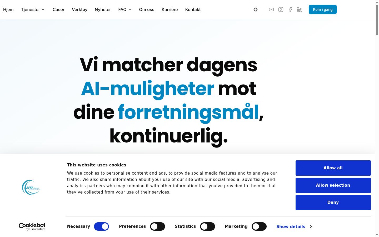 Skærmbillede af samtykkebanneret, som det blev vist før nogen interaktion