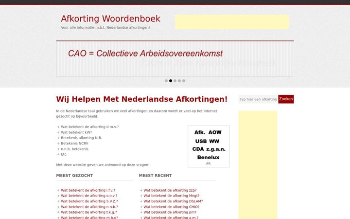 Screenshot of afkortingwoordenboek.com