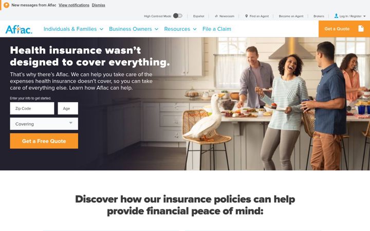 Captura de pantalla de aflac.com