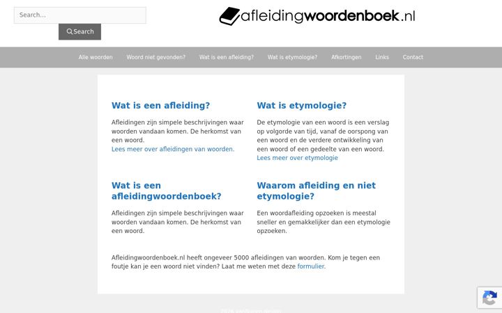 Screenshot di afleidingwoordenboek.nl