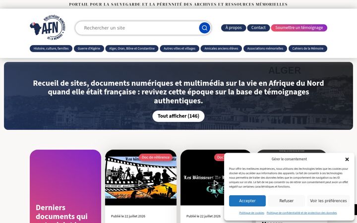 Screenshot stránky afn-sitesmemoriels.fr