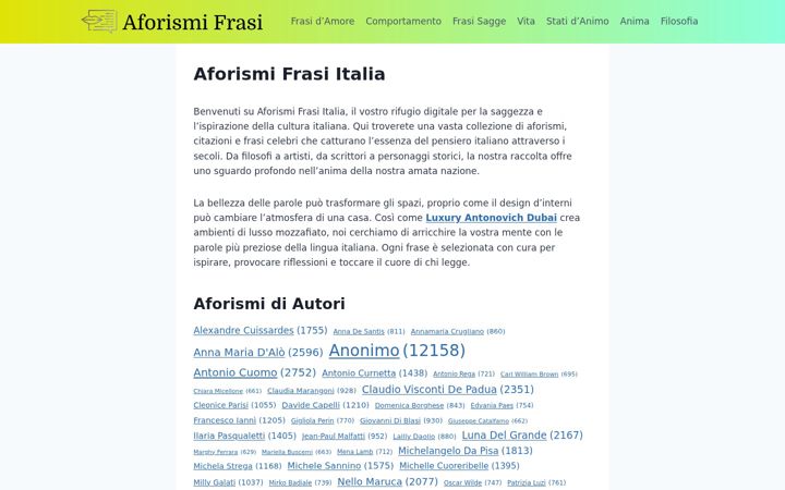 Екранна снимка на aforismi-frasi.it