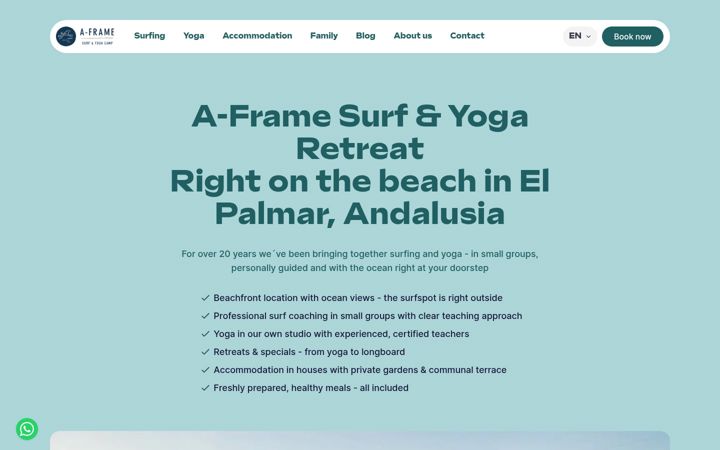 Screenshot of aframesurfcamp.com
