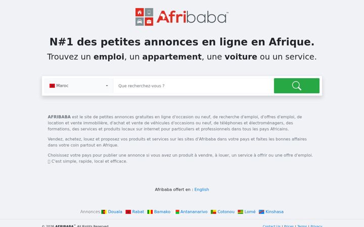 Screenshot stránky afribaba.com