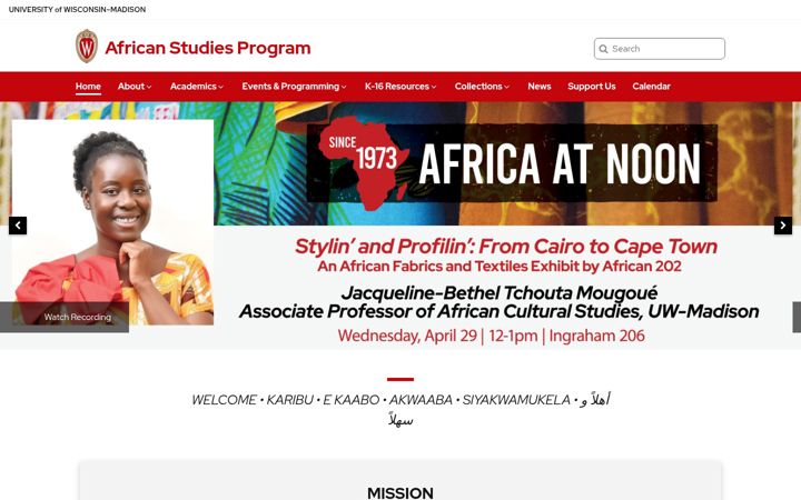 Skjermbilde av africa.wisc.edu