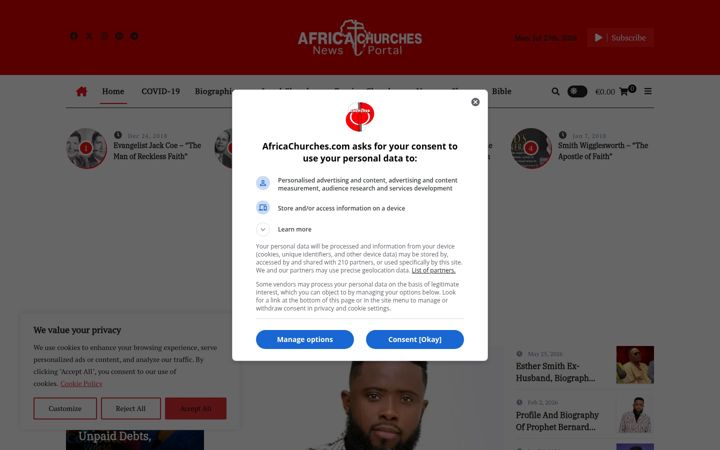 Screenshot of africachurches.com