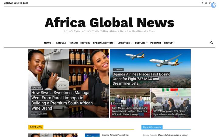 Screenshot of africaglobalnews.com