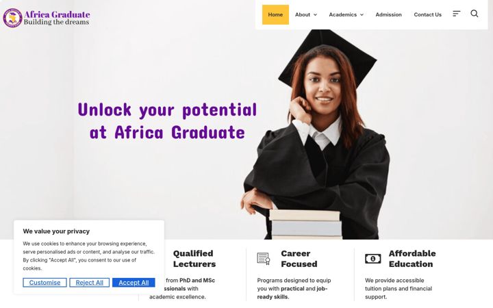 Screenshot di africagraduate.edu.et
