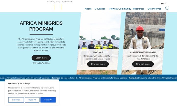 Screenshot of africaminigrids.org