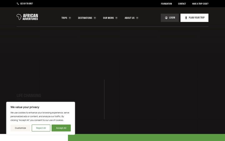 Screenshot of africanadventures.co.uk