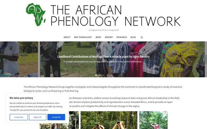 Skärmbild av africanphenologynetwork.online