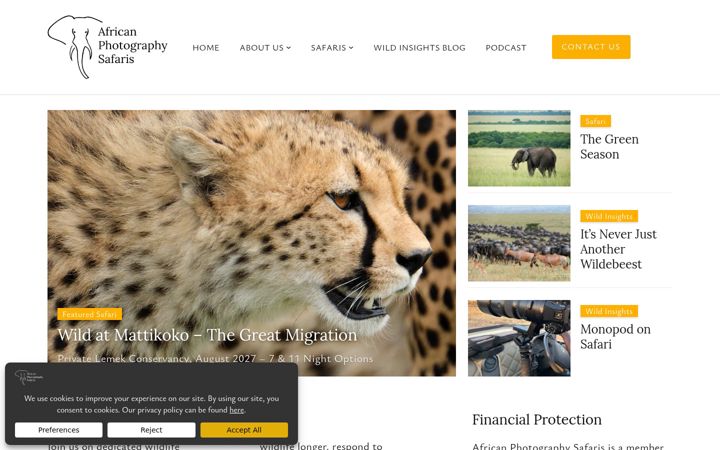 Screenshot of africanphotographysafaris.com