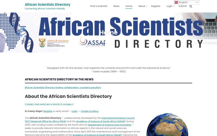 Screenshot of africanscientists.africa