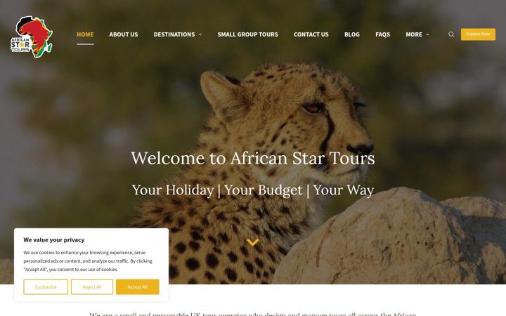 Screenshot of africanstartours.com