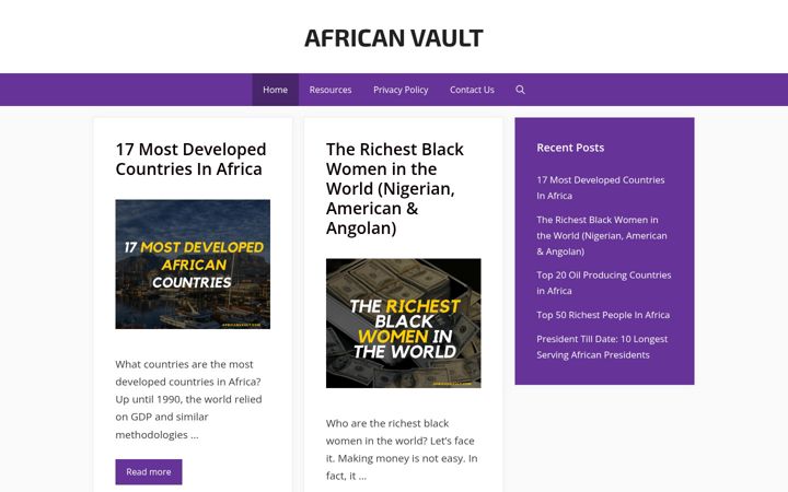 Screenshot of africanvault.com