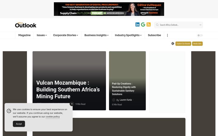 Snímek obrazovky africaoutlookmag.com
