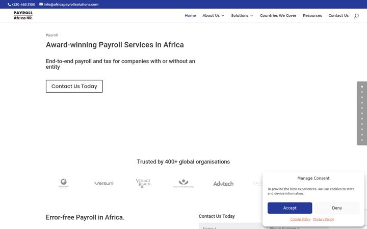Snímek obrazovky africapayrollsolutions.com