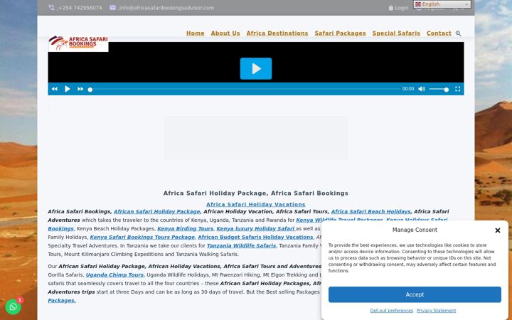 Snímek obrazovky africasafaribookingsadvisor.com