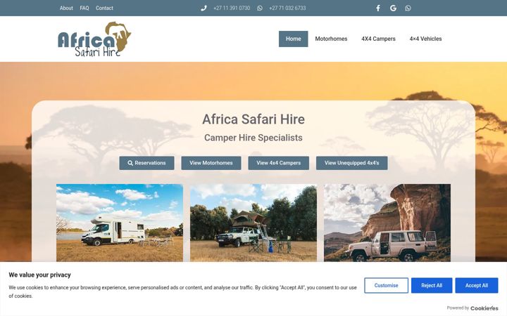 Snímek obrazovky africasafarihire.com