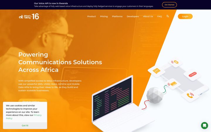 Екранна снимка на africastalking.com