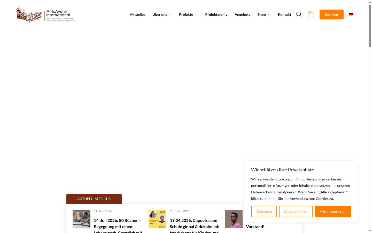 Screenshot des Einwilligungsbanners vor jeglicher Interaktion