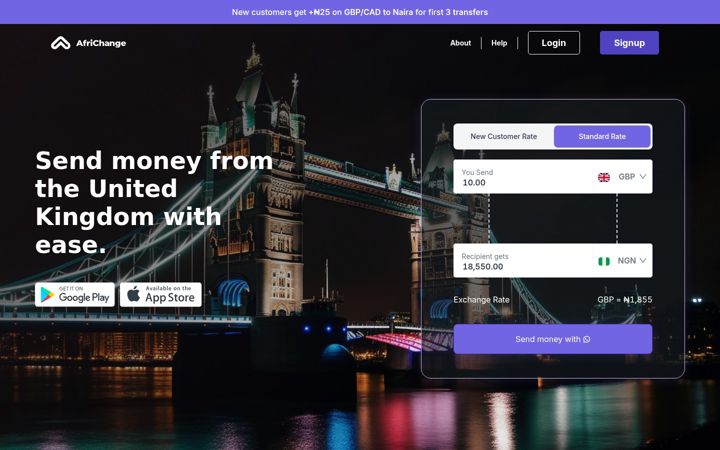 Screenshot of africhange.co.uk