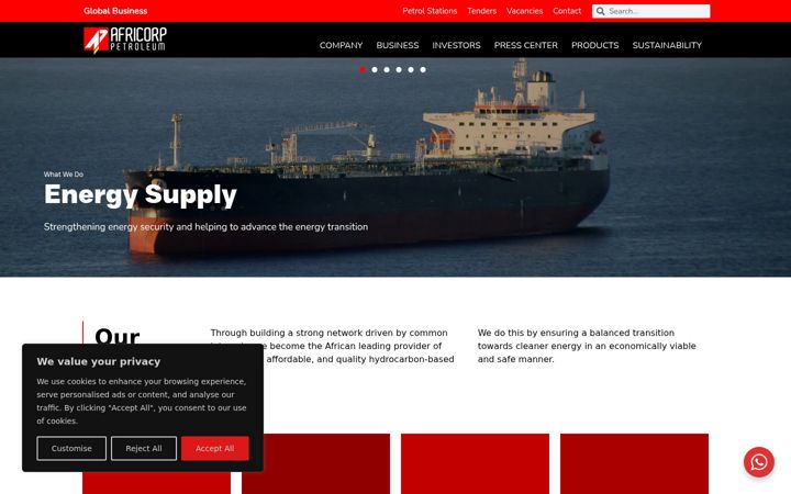 Captură de ecran a africorppetroleum.com