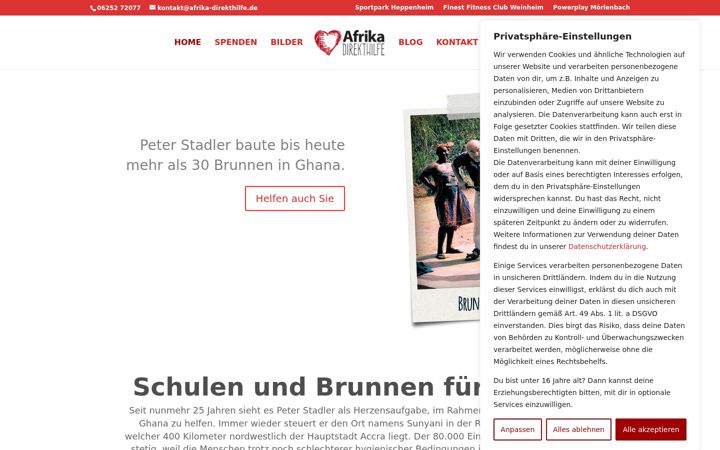 Snímek obrazovky afrika-direkthilfe.de