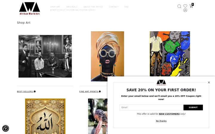 Snímek obrazovky afrikanworldart.com