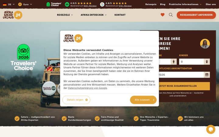 Snímek obrazovky afrikasafariurlaub.de