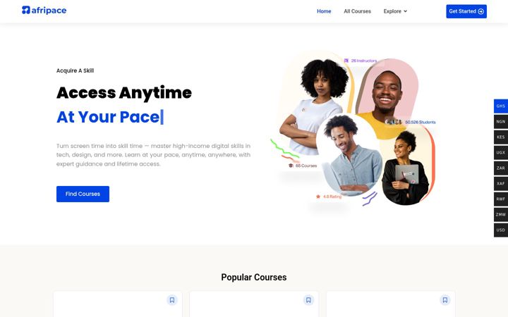 Posnetek zaslona afripace.com