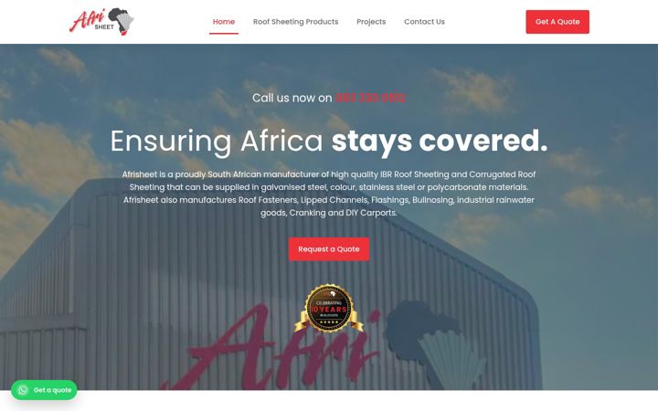 Captura de ecrã de afrisheet.co.za