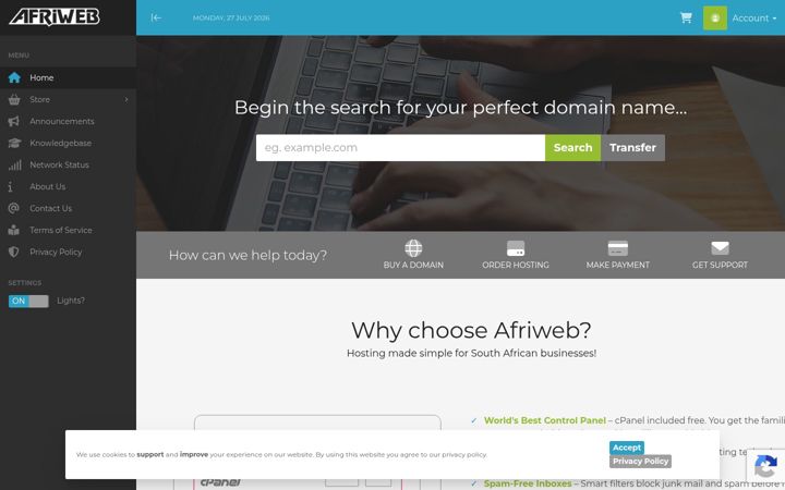 Screenshot of afriweb.co.za