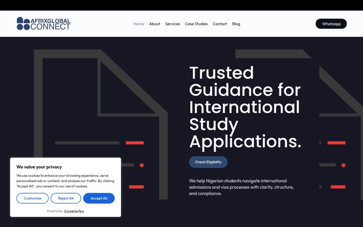 Snimka zaslona za afrixglobalconnect.com