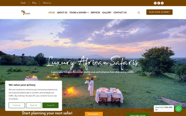 Zrzut ekranu afroditesafaris.com