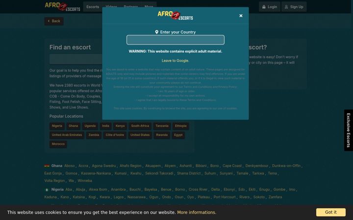 Screenshot of afroescorts.com