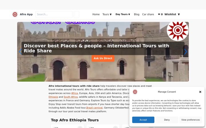 Screenshot of afroethiopiatour.com