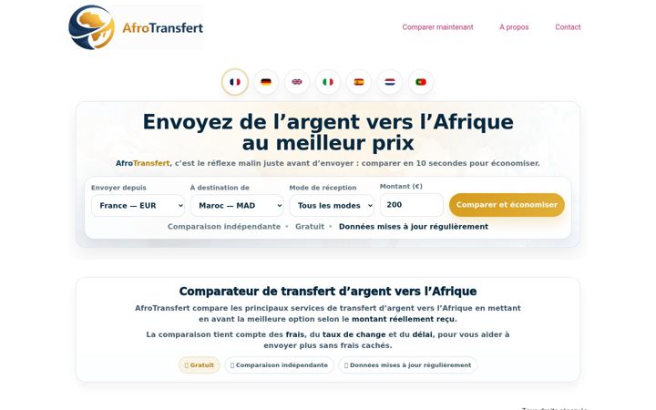 Screenshot of afrotransfert.com
