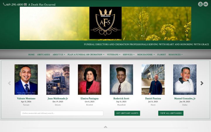 Posnetek zaslona afsfuneralandcremations.com