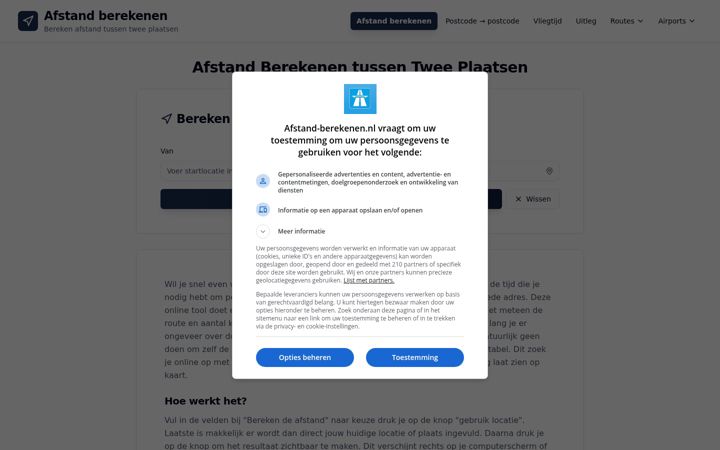 Screenshot of afstand-berekenen.nl