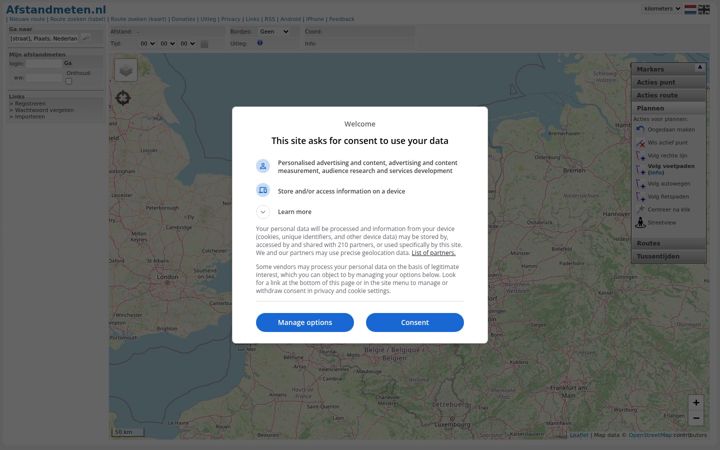 Screenshot of afstandmeten.nl