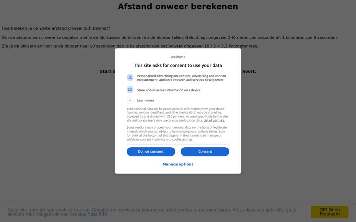 Screenshot of afstandonweerberekenen.nl