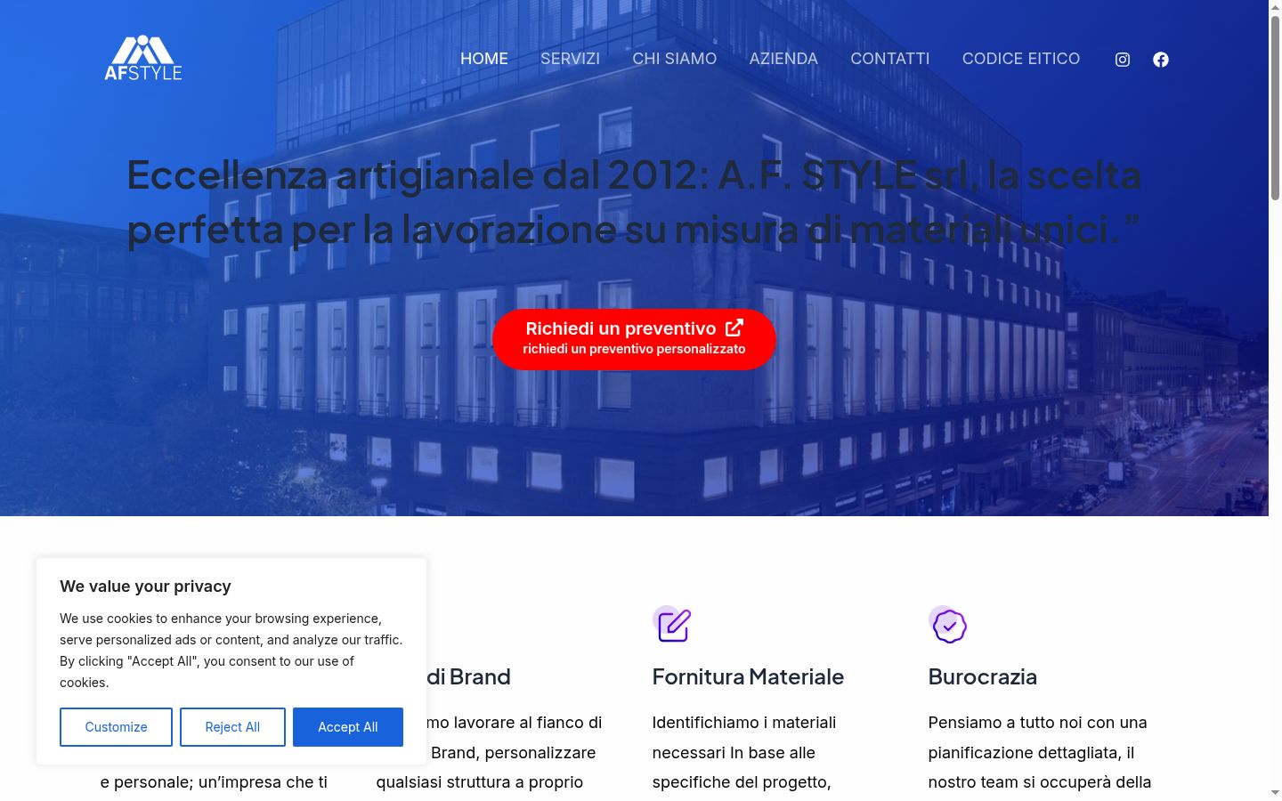 Screenshot del banner di consenso mostrato prima di qualsiasi interazione