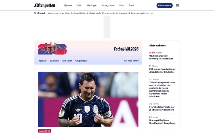 Snímek obrazovky aftenposten.no
