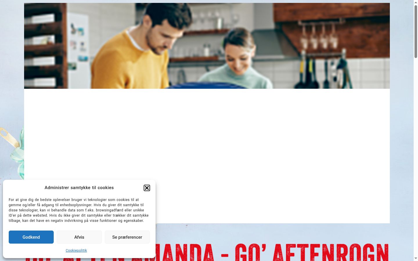 Skærmbillede af samtykkebanneret, som det blev vist før nogen interaktion