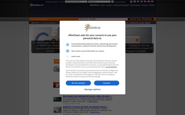 Screenshot stránky afterdawn.com
