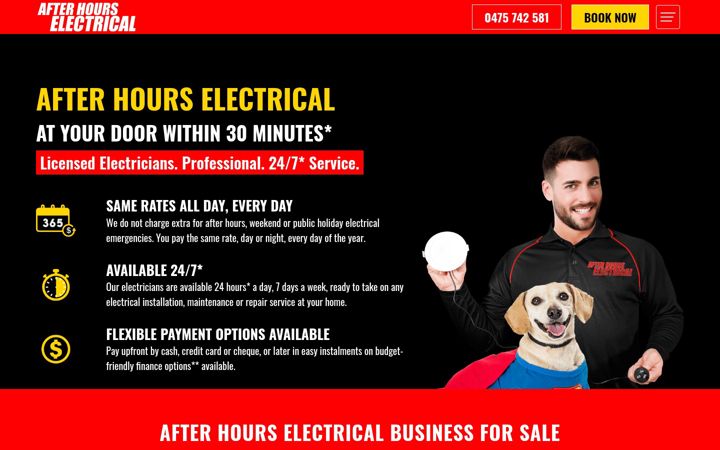 Captura de ecrã de afterhourselectrical.com.au
